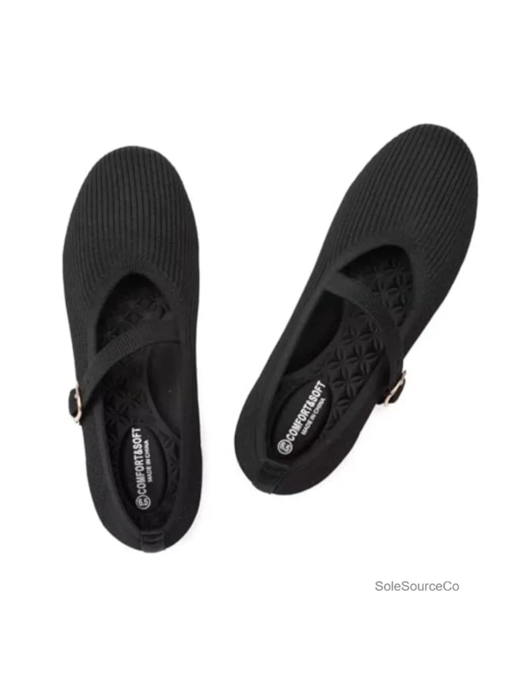 Women's Mary Jane Flats Adjustable Strap Round Toe Knit Work Shoes